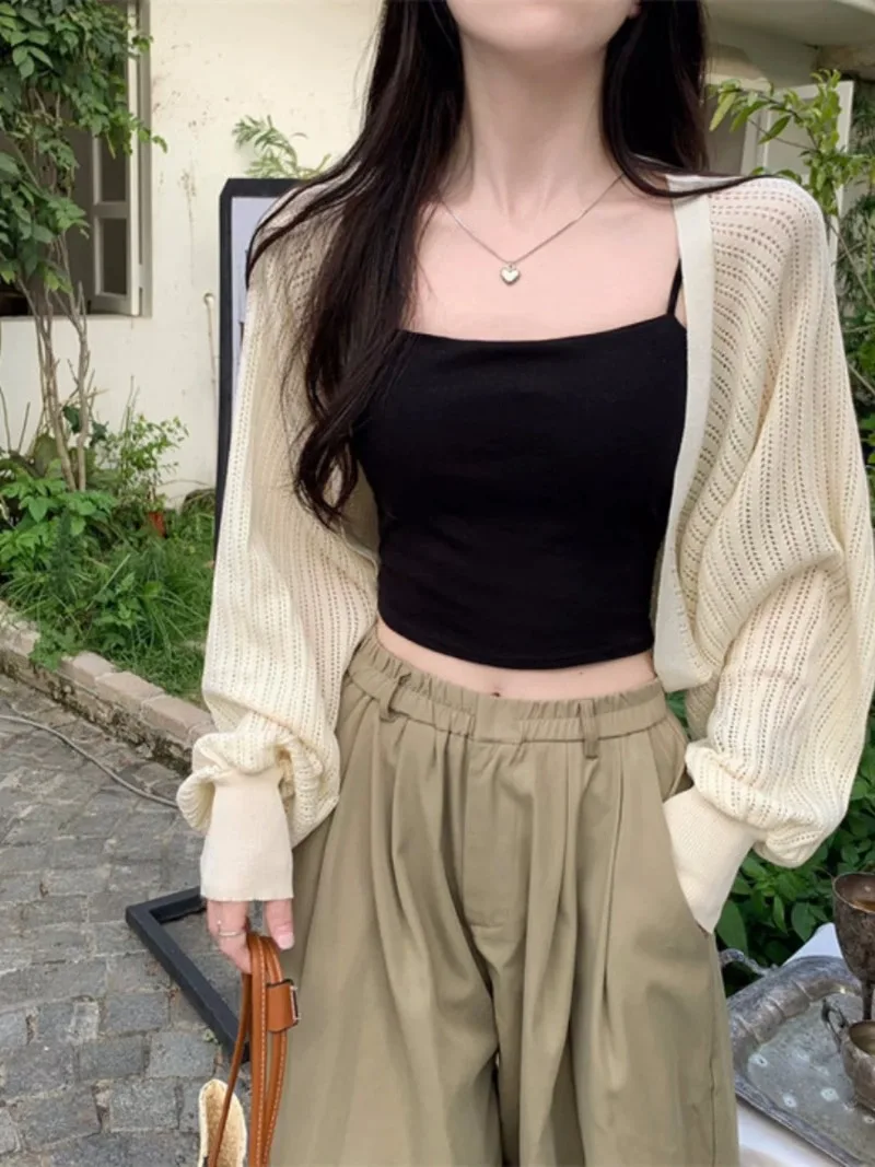 French Ice Silk Knitted Sun-Proof Cardigan Top Women's Summer Thin Jacket Waistcoat Suspender Skirt Shawl Outer Match Blouse