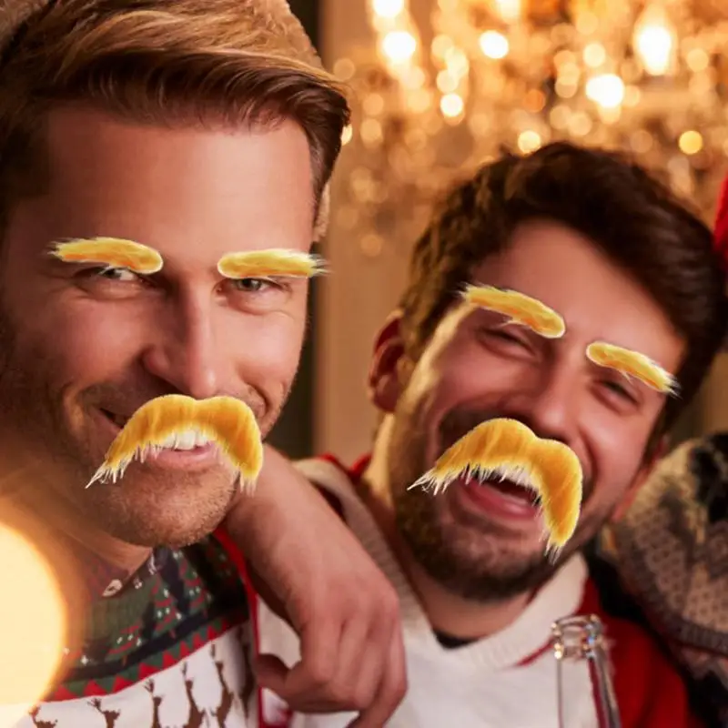 黄色の口ひげと眉毛セット自己粘着ひげ口ひげハロウィンコスプレ衣装アクセサリー子供大人用