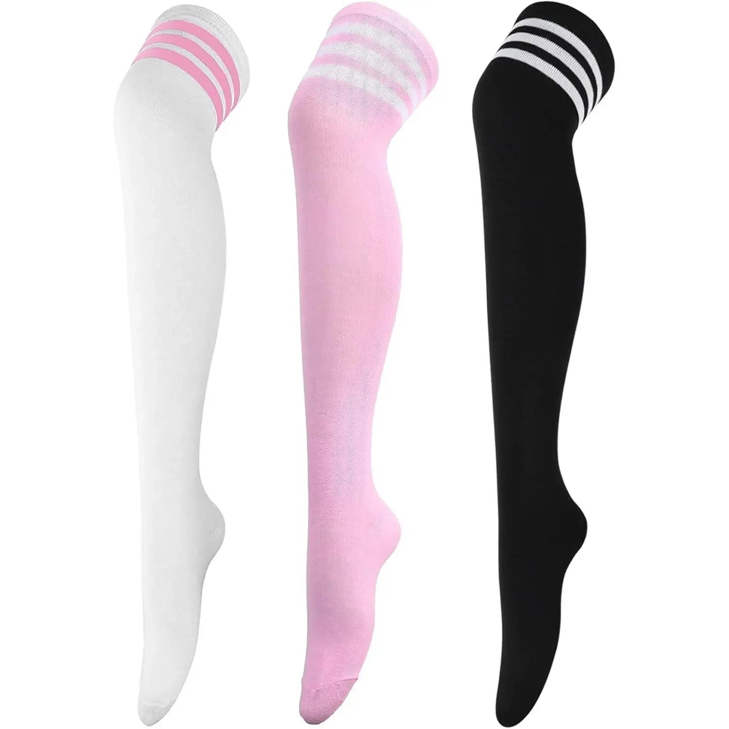 3 Pairs Thigh High Socks Striped Over  Thin Tights Long Stocking  High  Warmer JinhuanXuan SHOP