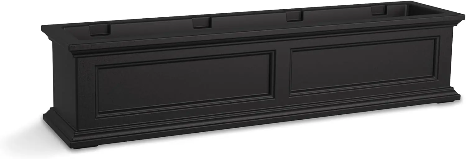 Mayne Fairfield 4ft Window Box - Black - Durable Self Watering Resin Planter with Wall Mount Brackets (5823-B)