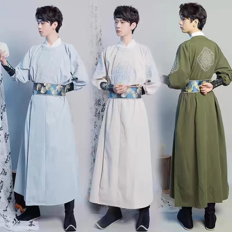 Fashion Tang Ming Dynasty Hanfu Male Modern China Traditional Embroidery Unisex Women Men Round Neck Robe Chinese