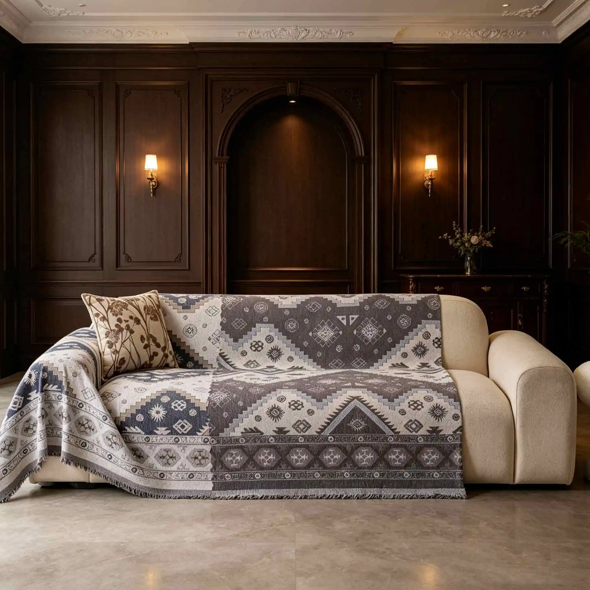 Bohemian Jacquard Chenille Sofa Towel Boho Style Sofa Cover for All Seasons Living Room Couch Furniture Protector Decor