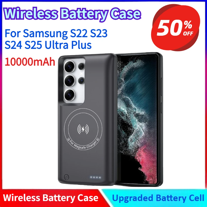 

New Wireless Battery Case10000mAh for Samsung S22 S23 S24 S25 Ultra Plus Wireless Charging Power Bank Battery Charger Case Cover