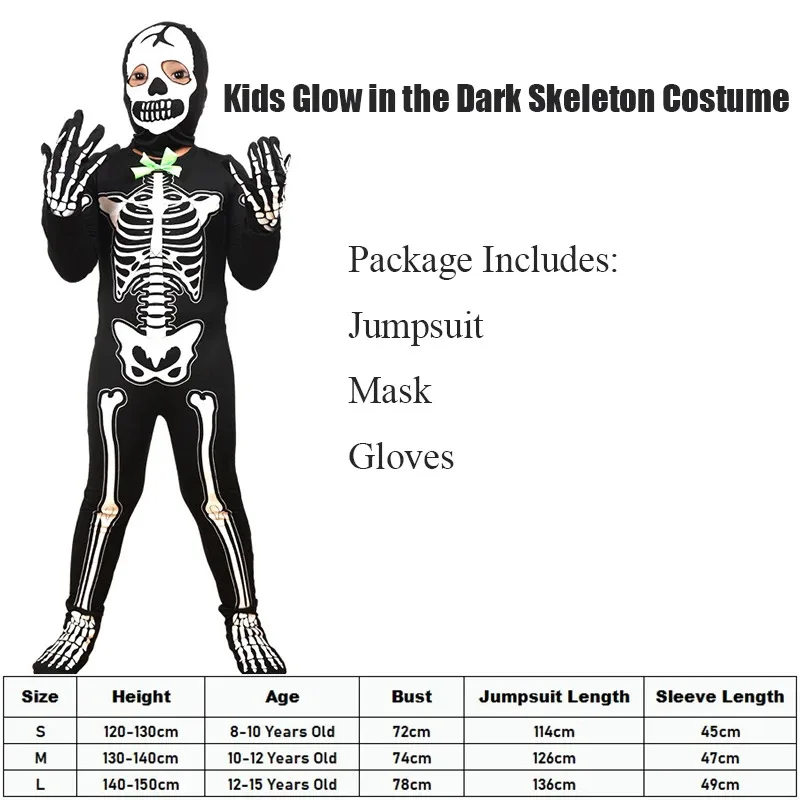 Bear's Den Boys Ghost Jumpsuit ฮาโลวีนเรืองแสงใน Dark Skeleton เครื่องแต่งกายสําหรับเด็กใหม่ 2025