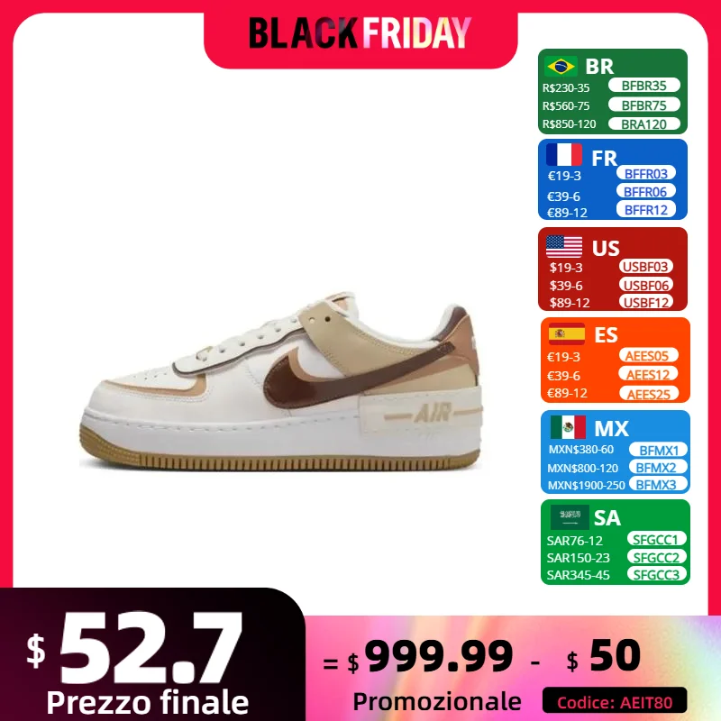 Nike Air Force 1 Shadow Low Women's board Shoes Comfort breathable Casual Shoes Cushioned and lightweight sneakers Brown&White