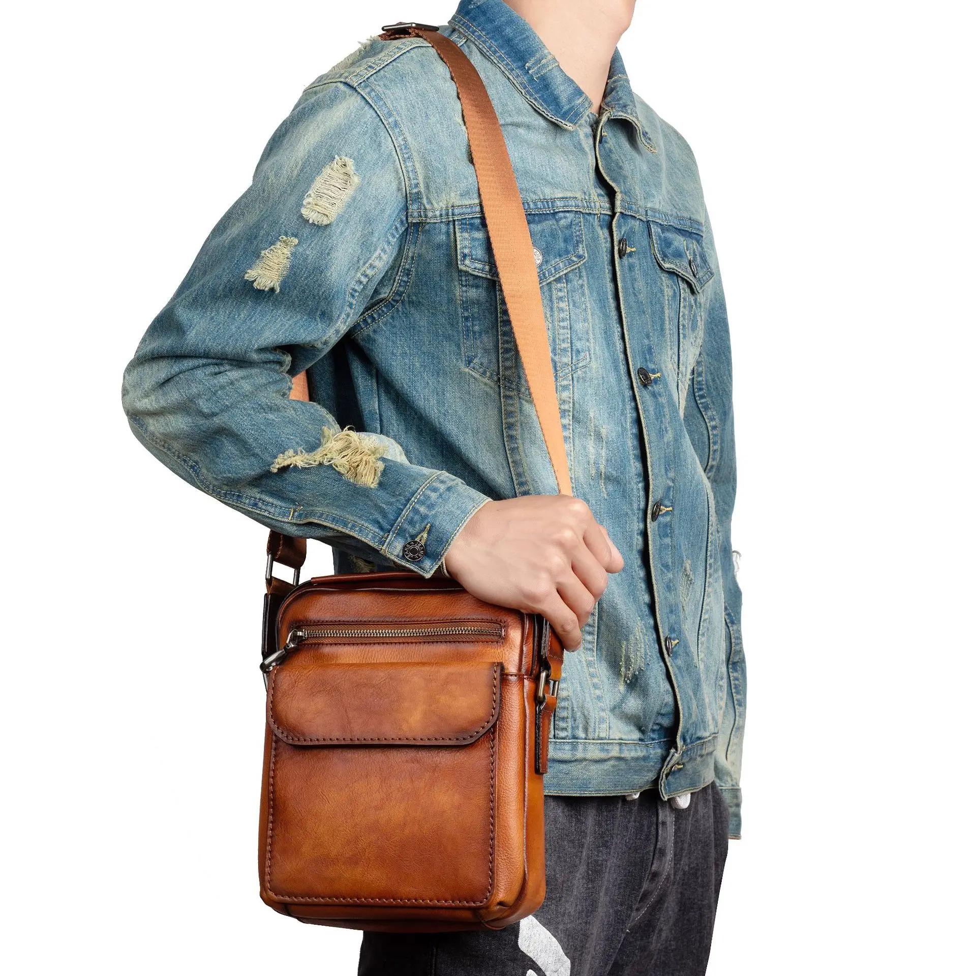 Imagem -03 - Couro de Vaca Natural dos Homens Crossbody Bolsas de Ombro Couro Genuíno Bolsa de Negócios da Forma Bolsa do Mensageiro Marca para Ipad Novo