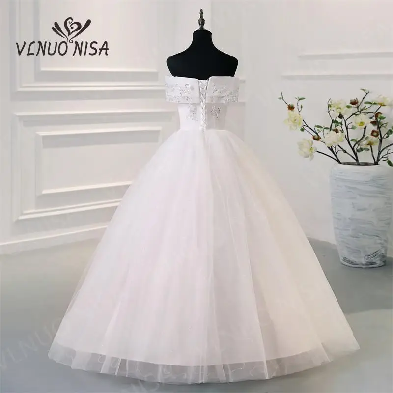 Vlnuo nisa New Fashion off shoulder Wedding Dress plus size Hot Sale Sequined Cheap Bridal Gown Robe de Marie Vestidos De Noiva