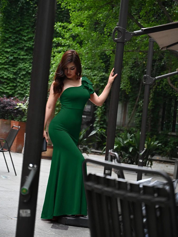 New Summer One Shoulder Split Sexy Dress Sleeveless Sloping Shoulders Dresses