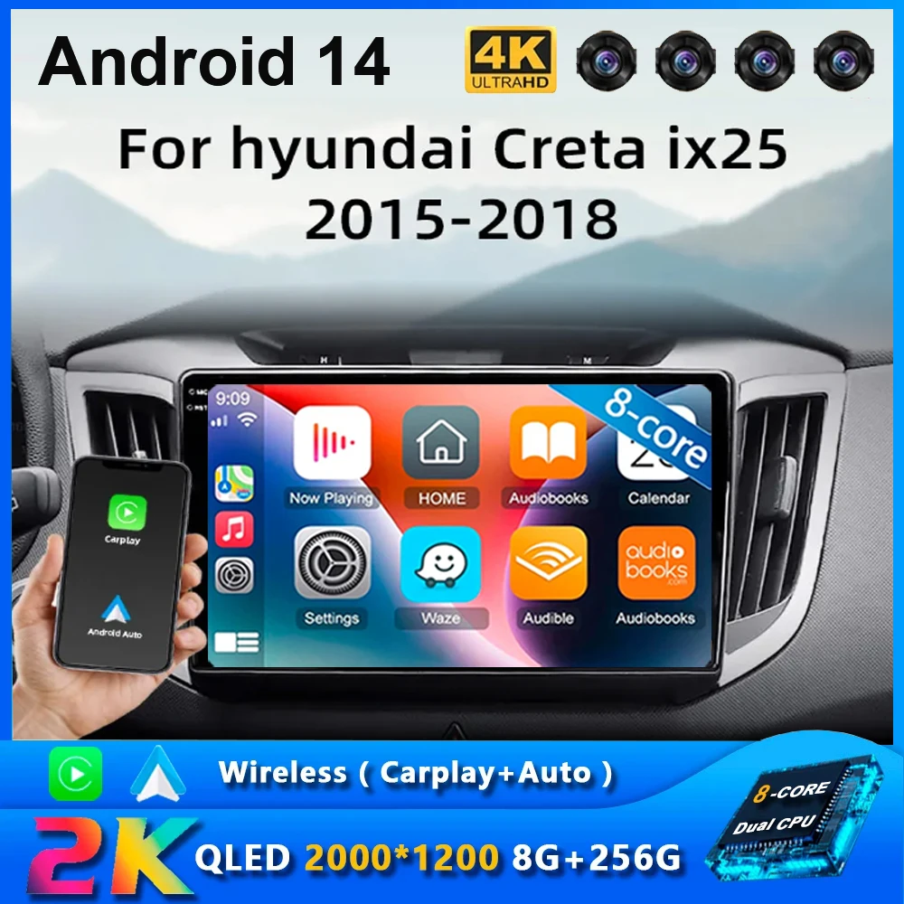 

2 Din Android 14 Car Radio For Hyundai Creta ix25 2015-2018 Multimedia Video Player GPS 4G Carplay Auto Stereo RDS DVD Head Unit