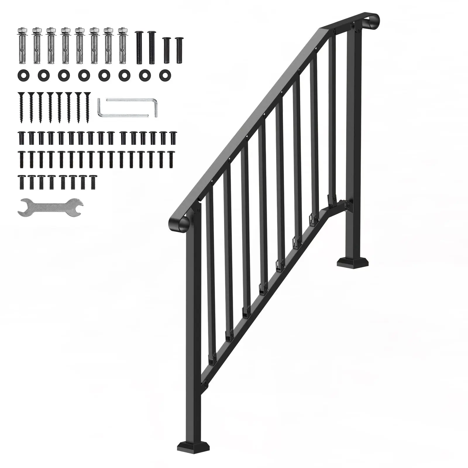 Handrails for Outdoor Steps, 3-4 Step Stair Hand Rail Kit, Transitional Iron Railings with Installation Kit, Stair Rails for Seniors, Concrete Steps & Porch & Deck, Black Retro Arch
