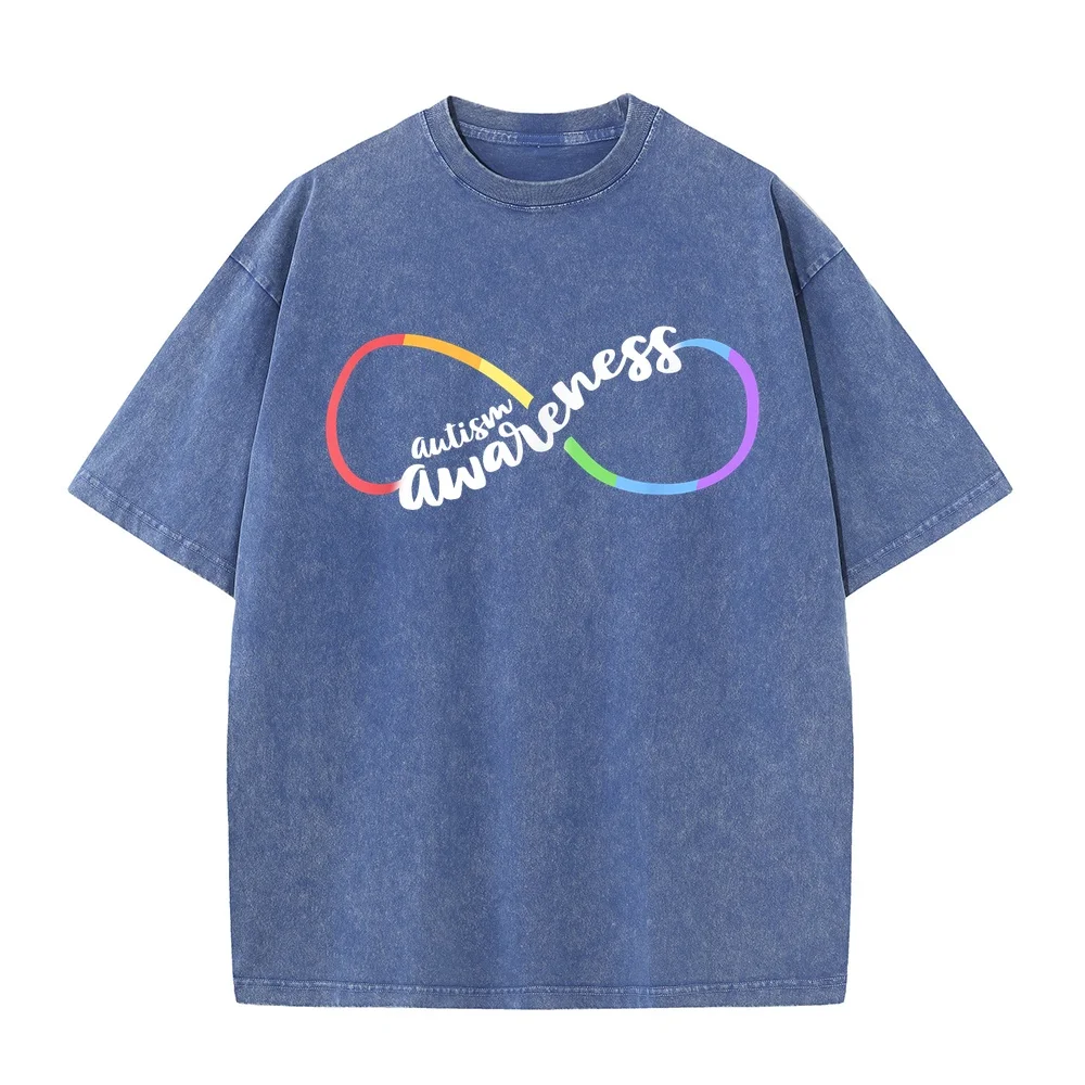 Autism Awareness Autistic Acceptance Rainbow Infinity Symbol T-Shirt 키티 Luxury Brands Man Clothes Big Size Gift Humor Shirt