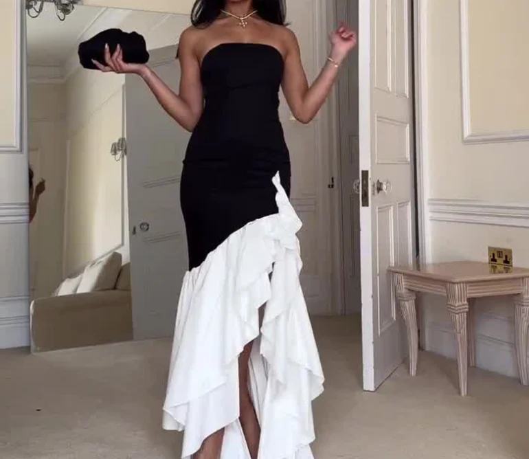 

Elegant Design Pleated Fish Tail Long Skirt for Summer, Elegant and Sexy Strapless and Waist Cinching Pleated Slim Fit Dress