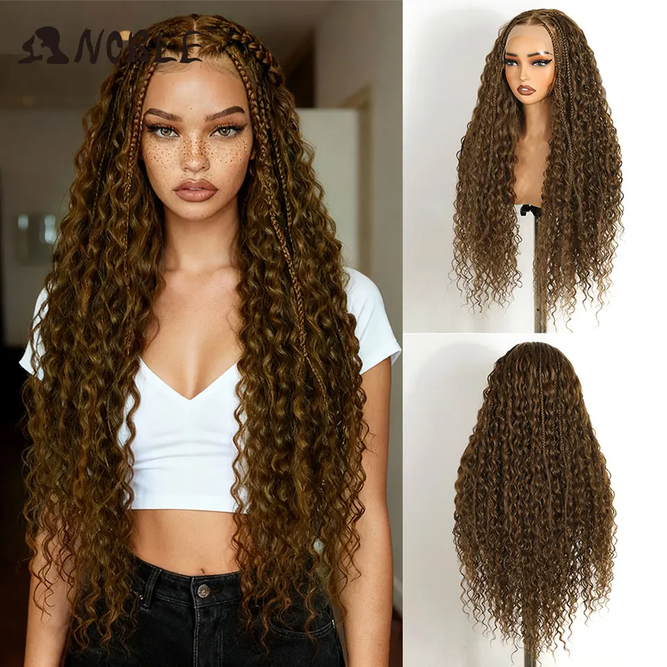 

Noble Twist Braided Wigs 13X4 Box Braided Lace Wig For Black Women Synthetic Lace Frontal Wig Faux Locs Wig Goddess Braids Wigs