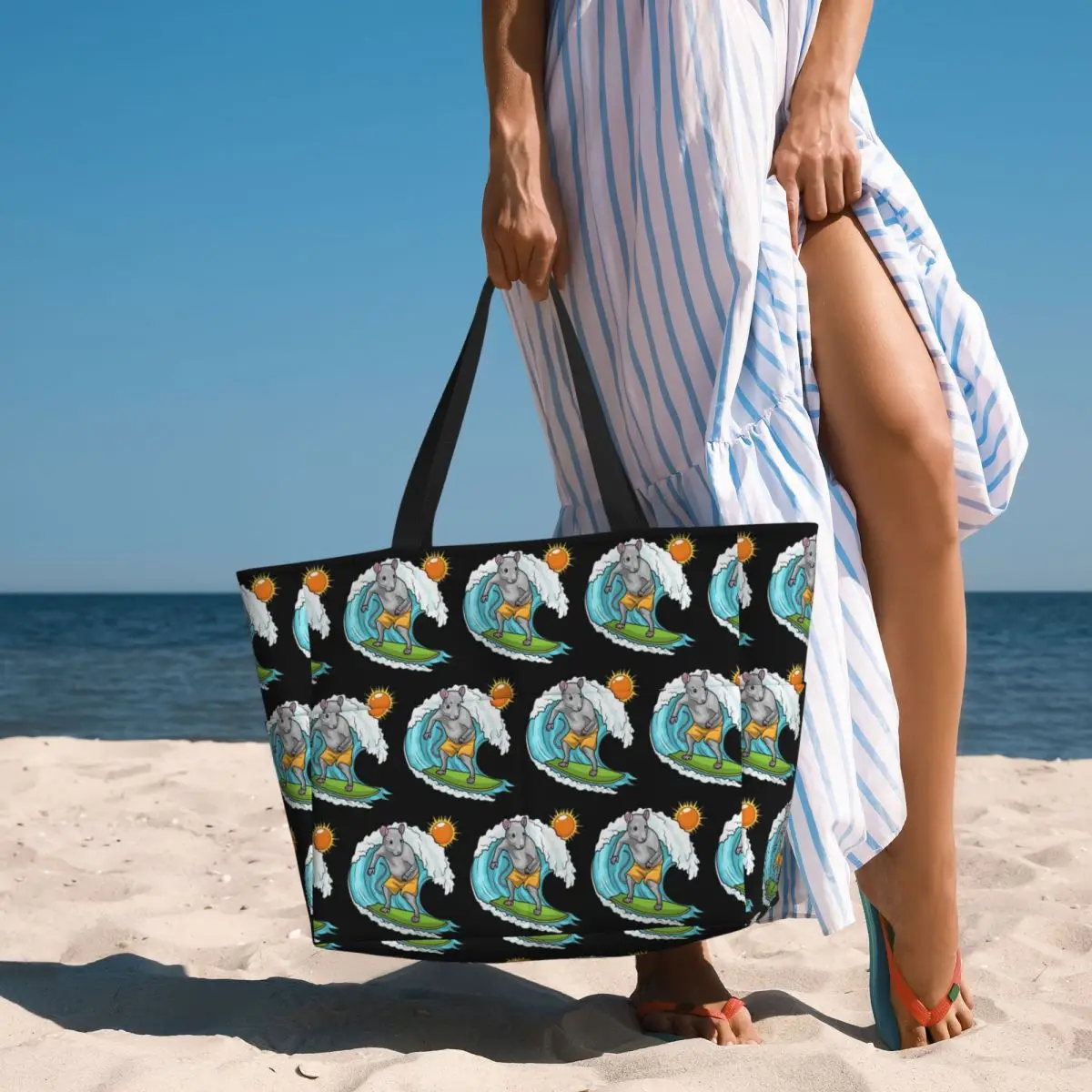 Rat Summer Surfer Beach Tote Bag Sport Gym Yoga Duffle Large Tote Bag Women Travel Bag Fitness bag