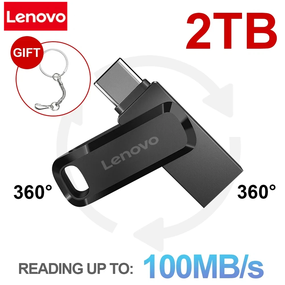 Lenovo Pen Drive USB 3.2 Flash Drive High-Speed Pen Drive Metal USB Memory For Computer Storage16TB 2TB Car Music Adapter