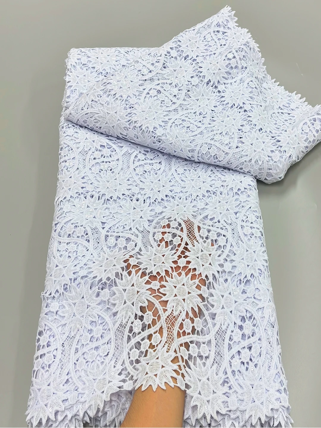 Pure White African 2024 High Quality Water Soluble Sequins Lace Fabric Nigerian Guipure Cord Lace Fabric For Women Party Dresses