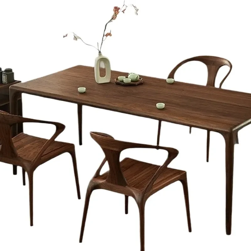 Nordic Solid Black Walnut Dining Table Set Mortise Tenon Large Desk Workbench Tea Table for Home Office
