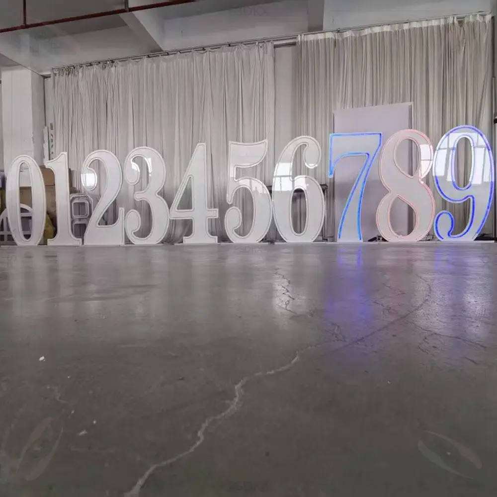 

FSDKX Fashionable Party Wedding Decoration Number Alphabet Stand PVC Acrylic Backdrop with Lights