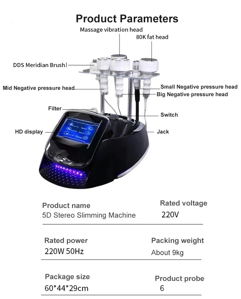 5D 6 in1 Ultrasound 40K Cavitation  Ultrasonic Vacuum Slimming Radio Frequency Massager Skin Care Device Health Machine