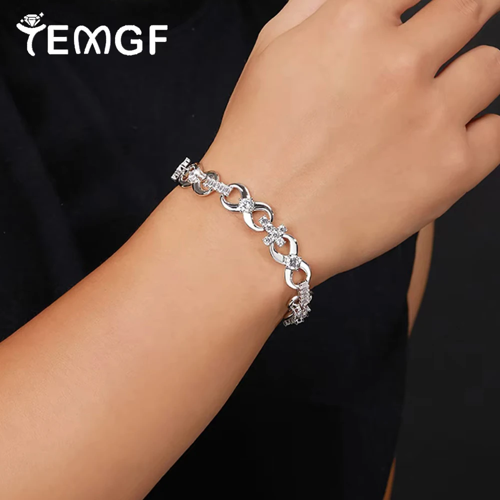 

TEMGF Luxury Moissanite Bracelet for Men 925 Sterling Silver Hip Hop Chain Trendy Unisex Cuban Chain Couple Fine Jewelry