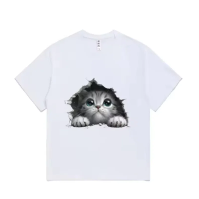

2025 Summer Fashion Men's and Women's Classic Physical Cat Pattern Printed Casual Sports Round Neck Short Sleeve T-shirt