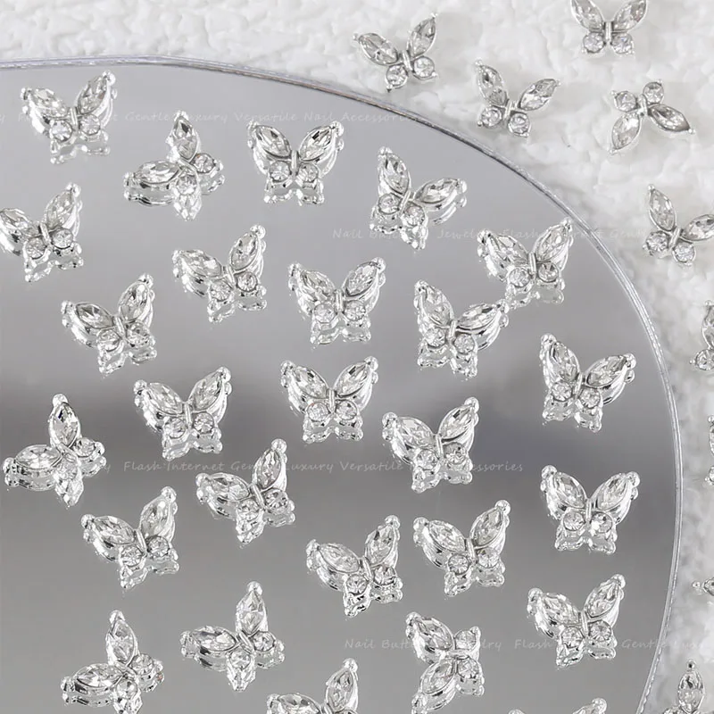 

20PCS/Lot Luxury Mini Crystal Alloy Butterfly For Nail Decoration Metal Nail Art Charms Rhinestone Nails Accessories Supplies#A1
