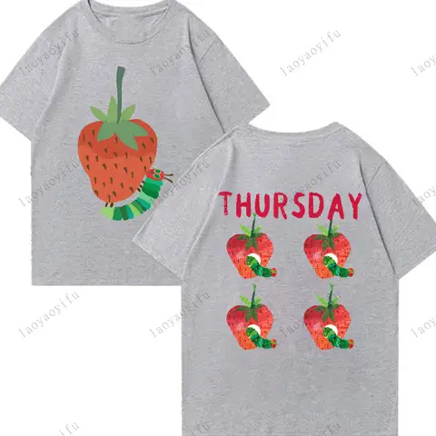 Den väldigt hungriga larven tryckt t-shirt Toppar hungrig larv söta toppar män kvinnor sommar matchande mode bomullst-shirt 6 best sales larvmän - №1