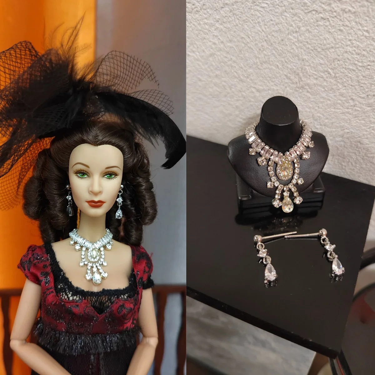 

1/6 кукольные украшения, аксессуары, французская элегантность, изысканное роскошное ожерелье с бриллиантами + комплект серег для куклы 30 см, наряд для ужина