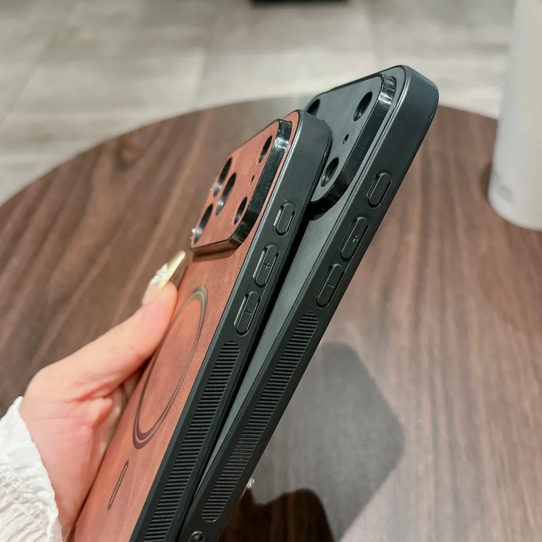 حافظة لهاتف آيفون إير 16 E 15 14 Plus 13 12 11 17 Pro Max من الجلد المغناطيسي المضاد للخبط من Magsafe