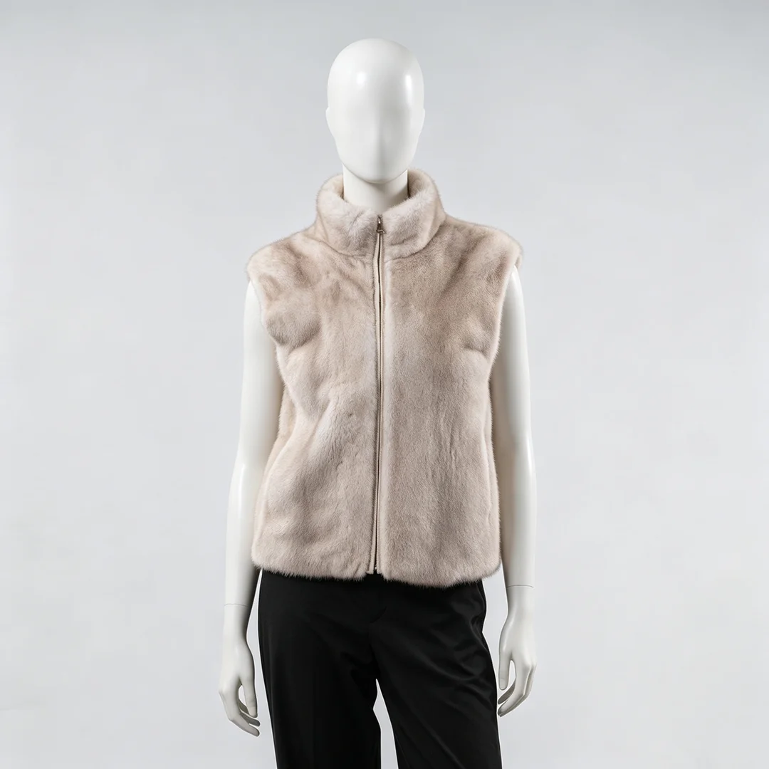 Laur 2026 Women High Neck Faux Mink Fur Vest Zip Up Sleeveless Plush Waistcoat Elegant Warm Winter Casual Outer Gilet For Ladies