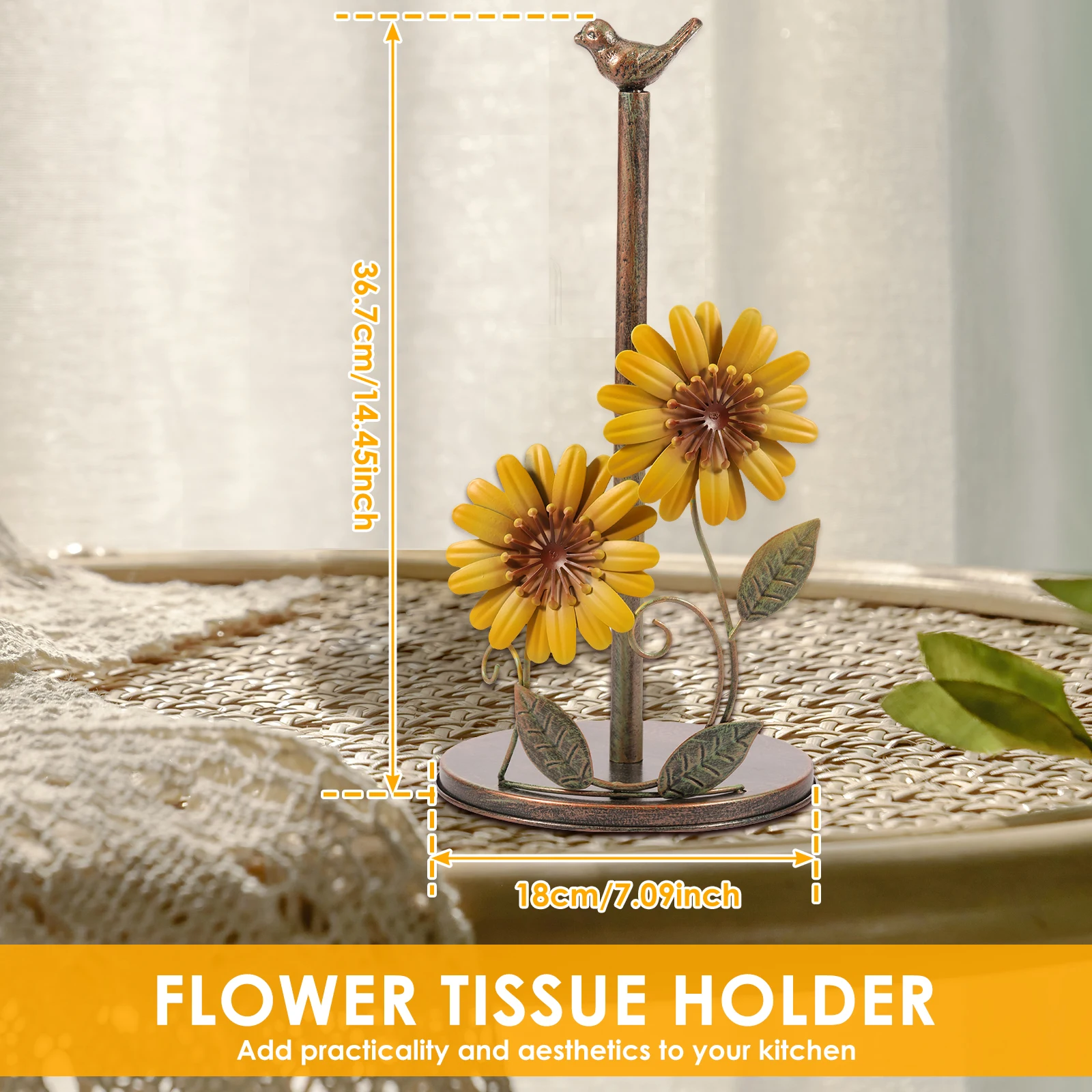 1PC Iron Sunflower Roll Paper Towel Holder Durable Anti-Skid Dining Table Napkin Stand Holder Kitchen Bathrooms Storage Rack