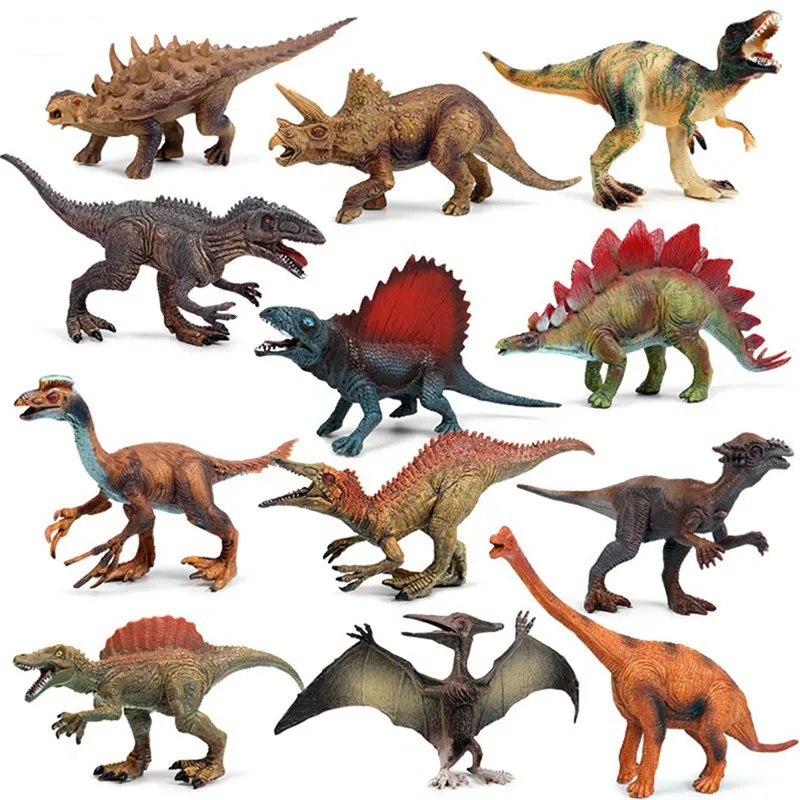 Jurassic Dinosaurs Tyrannosaurus Rex Triceratops Brachiopterosaur Pterosaur Spinosaurus Model Action Figures Collection Kids Toy