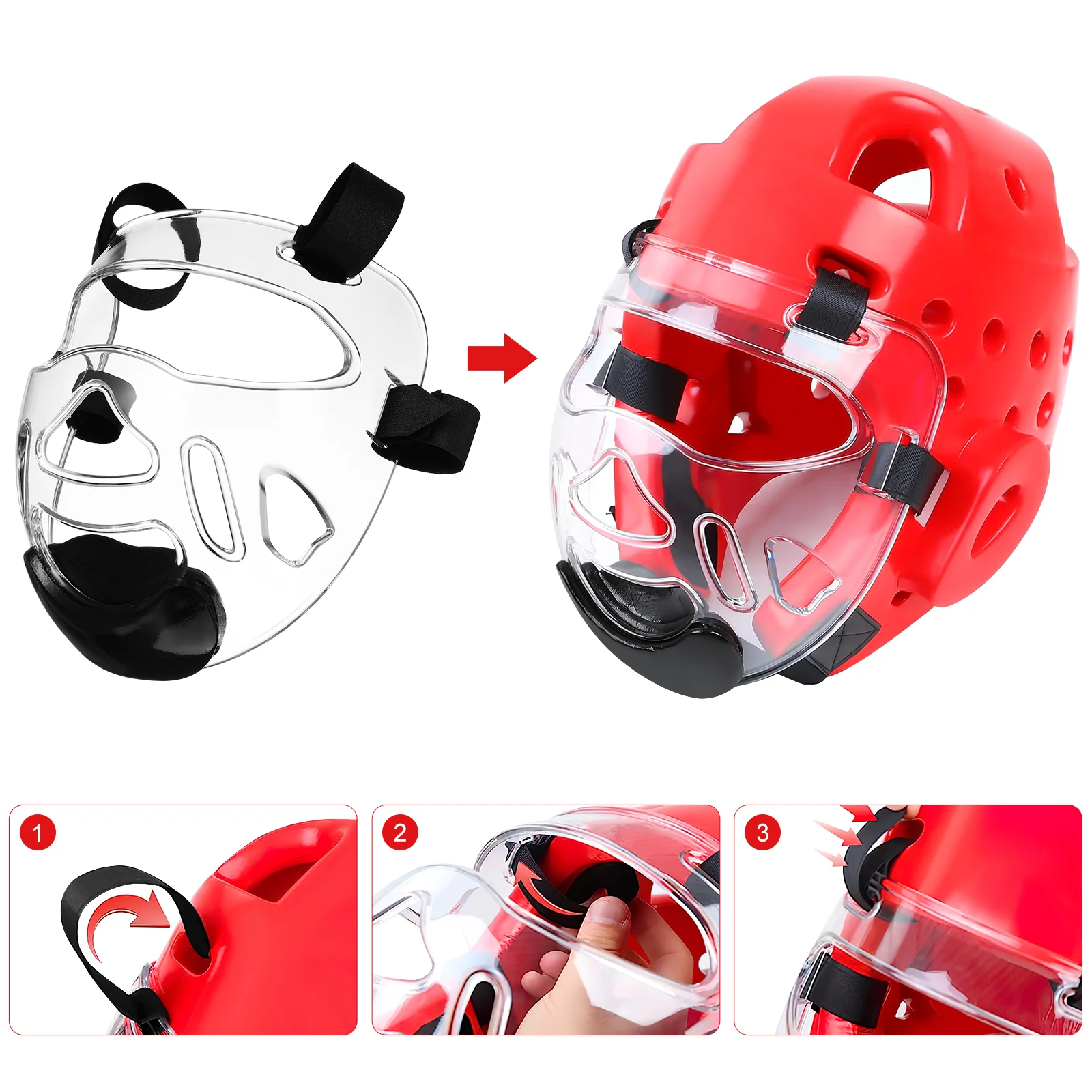 Taekwondo Mask Children's Boxing Gear Sparring Head Guard Tempered Plastic Face