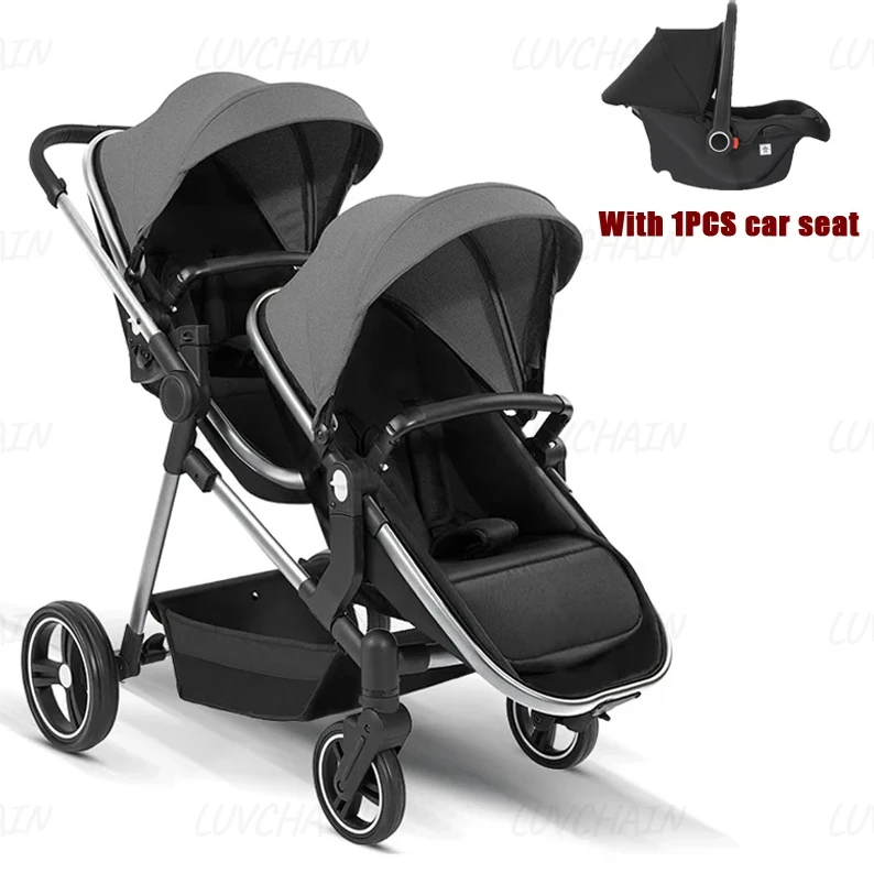 Buiten kinderwagen voor twee kinderen, multifunctionele 3-in-1 kinderwagen, met twee autostoeltjes