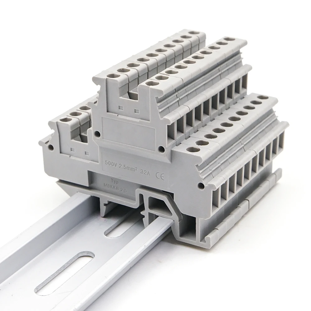 50Pcs MBKKB-2.5 DIN Rail Terminal Block Dual Level Screw Connection High Reliability Electrical Conductor