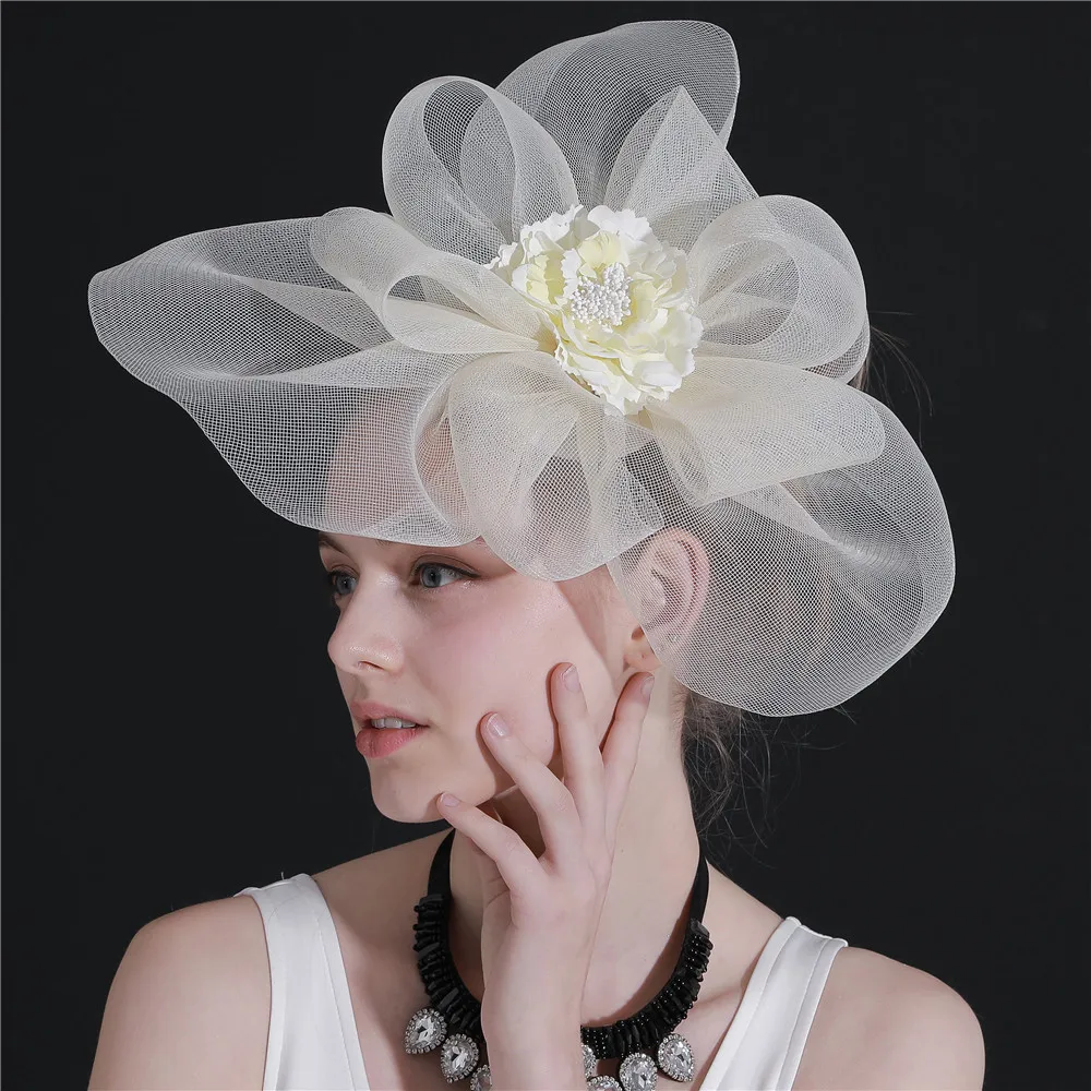 Bridal Organza Fascinator Hat for Women Wedding Party Mesh Yarn Flower Headwear Kentucky Derby Headpiece for Women Girls