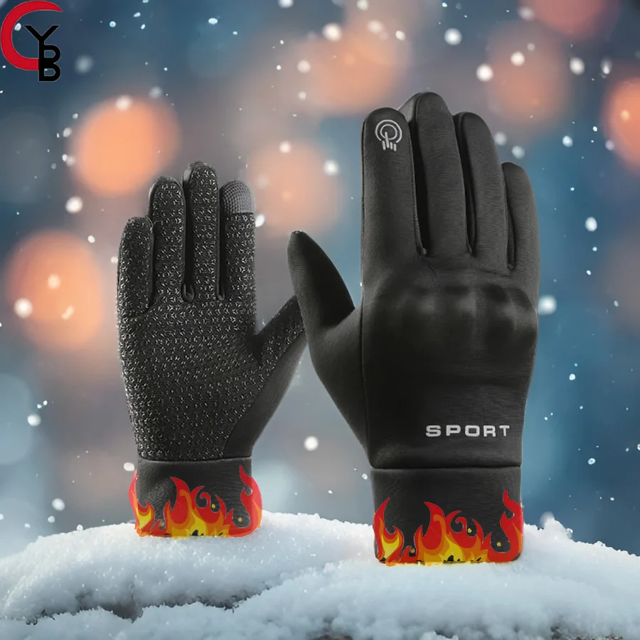 1 Pair Winter Gloves Back Anticollision Water Repellent Touchscreen Warm Fleece Anti-Slip for Men and Women