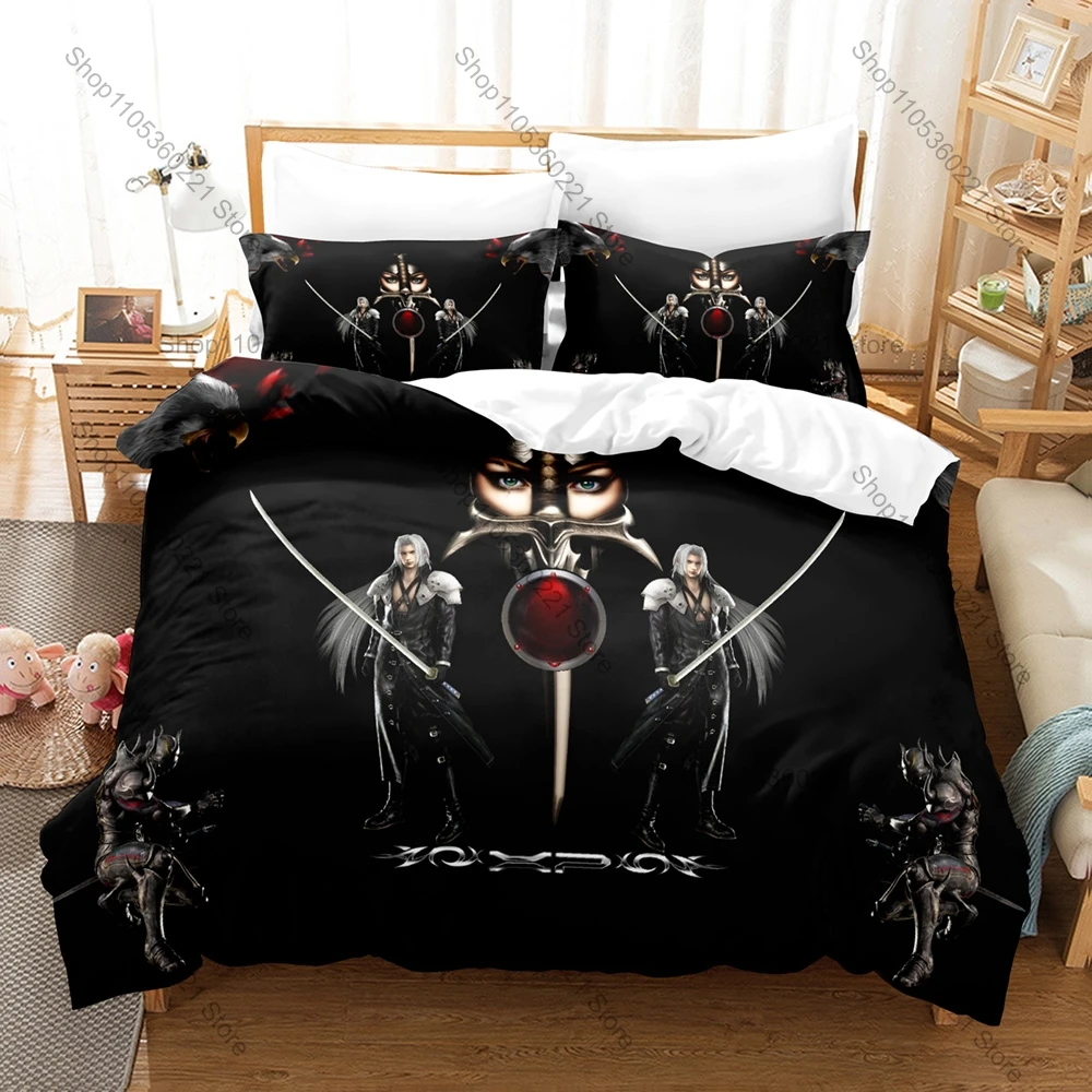 Final Fantasy Series Iconic Heroes Magic Fantasy World HD Print Bedding Set Duvet Cover 2 Pillowcases Polyester Game Room Decor