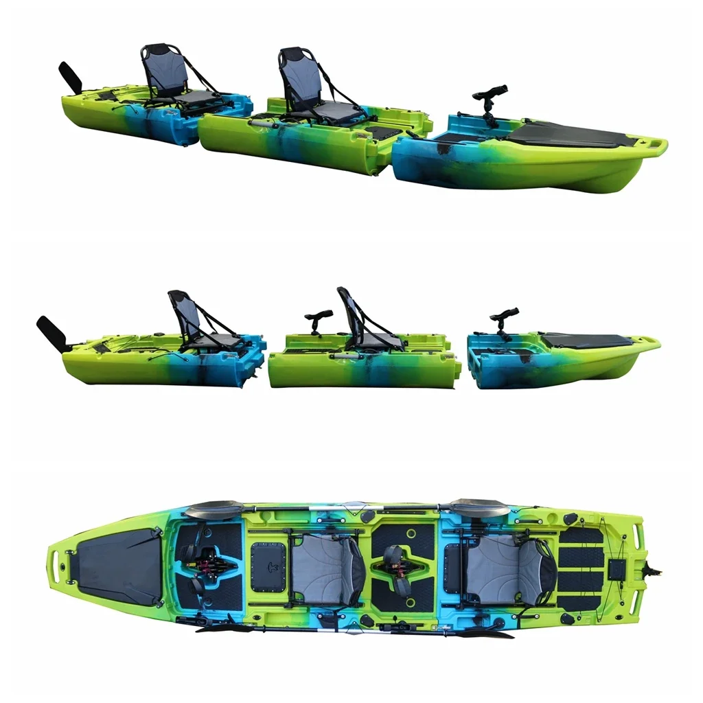 14FT Hard Plastic Fishing Kayak with Pedal Drive System 2-Person Double Pedal Sit-On-Top Kayak Modular for Ocean Waters