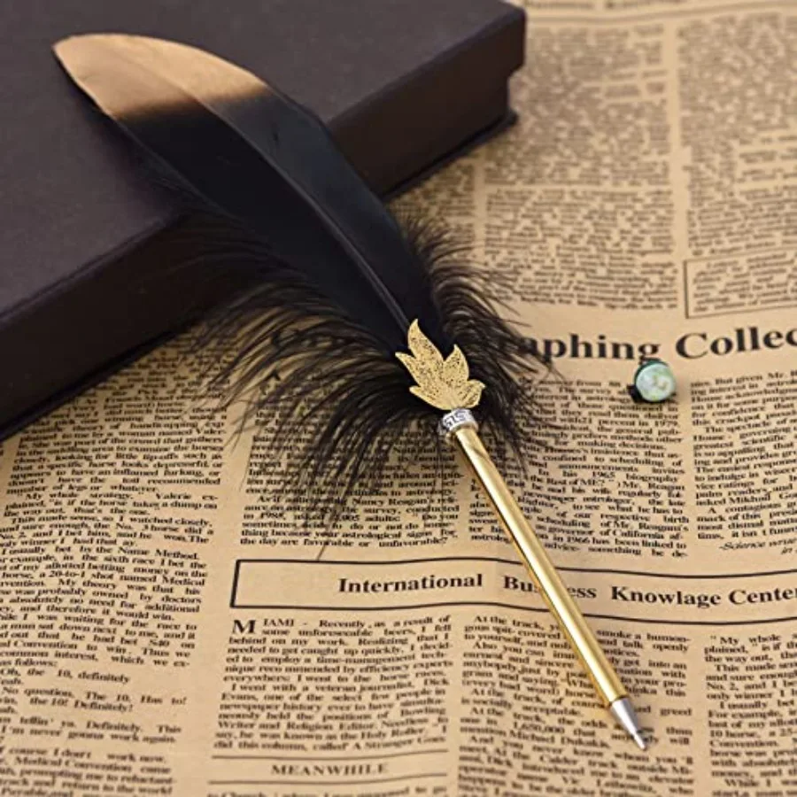 

Quill Pen Vintage Feather Calligraphy Pen Refined Quill Ballpoint for Writing Signature or Gift Wedding Bridal