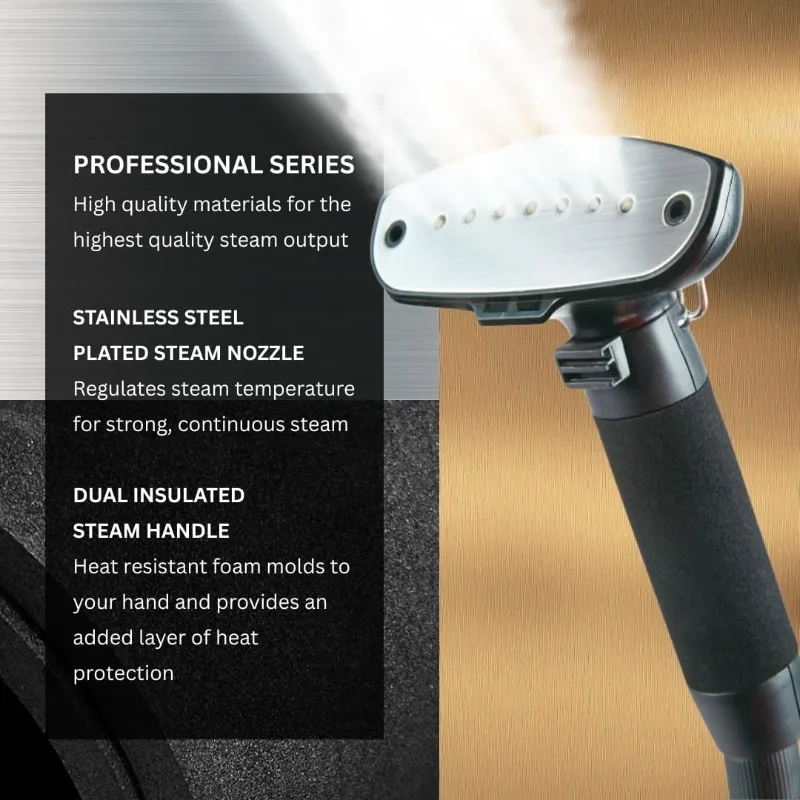 جهاز بخار الملابس المزدوج من سلسلة SALAV Deluxe Professional مع دواسات القدم و3 عبوات إزالة الكالسيفائر، ولوحة من الفولاذ المقاوم للصدأ