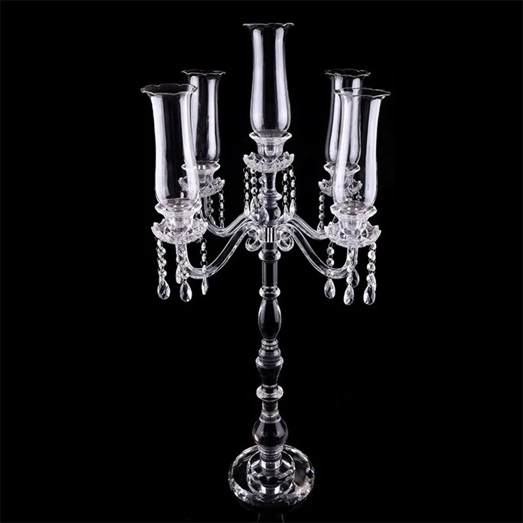 

Wholesale k9 crystal glass tall candle holder for wedding centerpieces decoration with 5 head candle holder