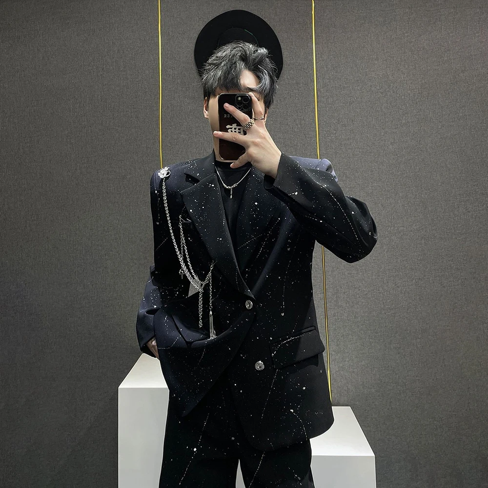 

2025 Winter New Men's Starry Sky Long-Sleeved Jacket American Retro Fashion Trendy High Street Loose Casual Niche Men's Top