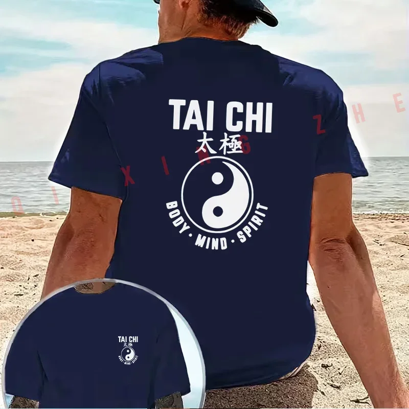 TAI CHI Tai Chi Yin Yang National Style Text graphic motorcycle T-Shirt Cotton Double-Sided Print Men Casual Short Sleeve Tops