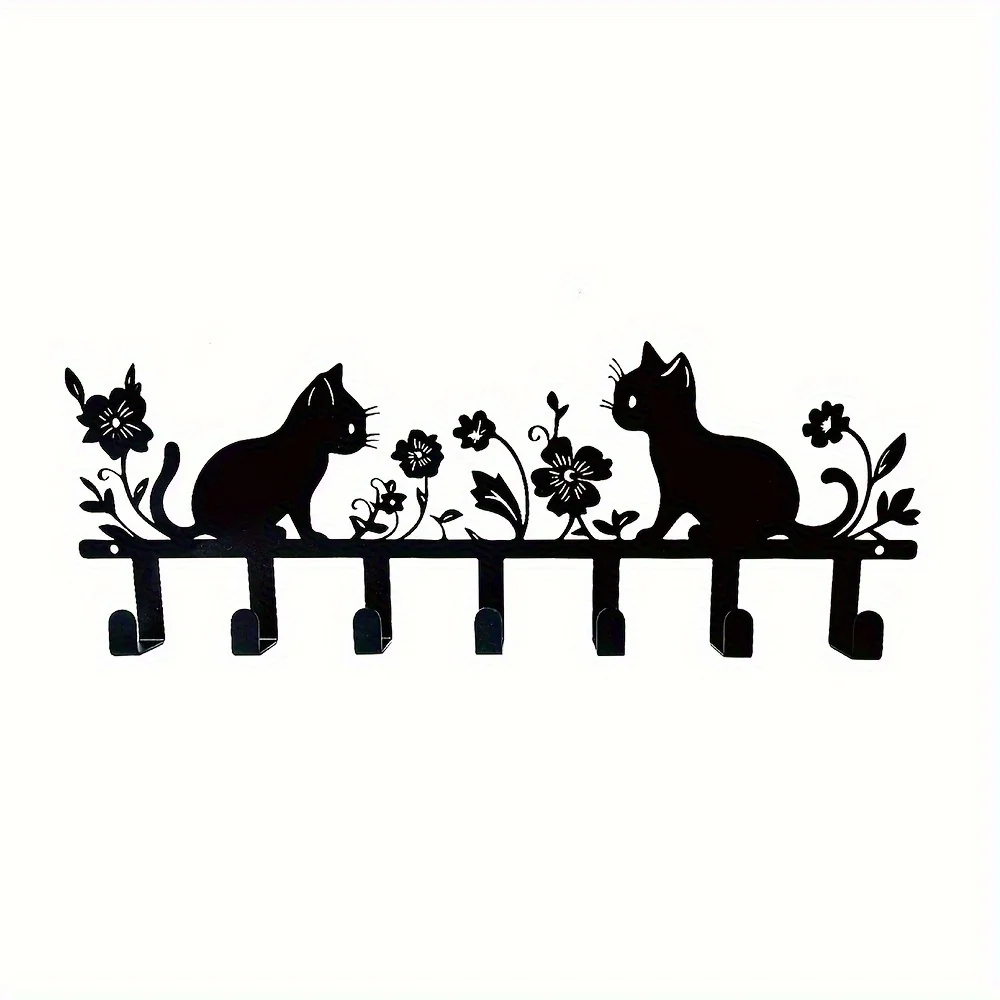 CIFBUY Metal Wall Hook Cat Flower Key Holder Stylish Painted Decorative Key Rack Easy Install Living Room Bathroom Storage