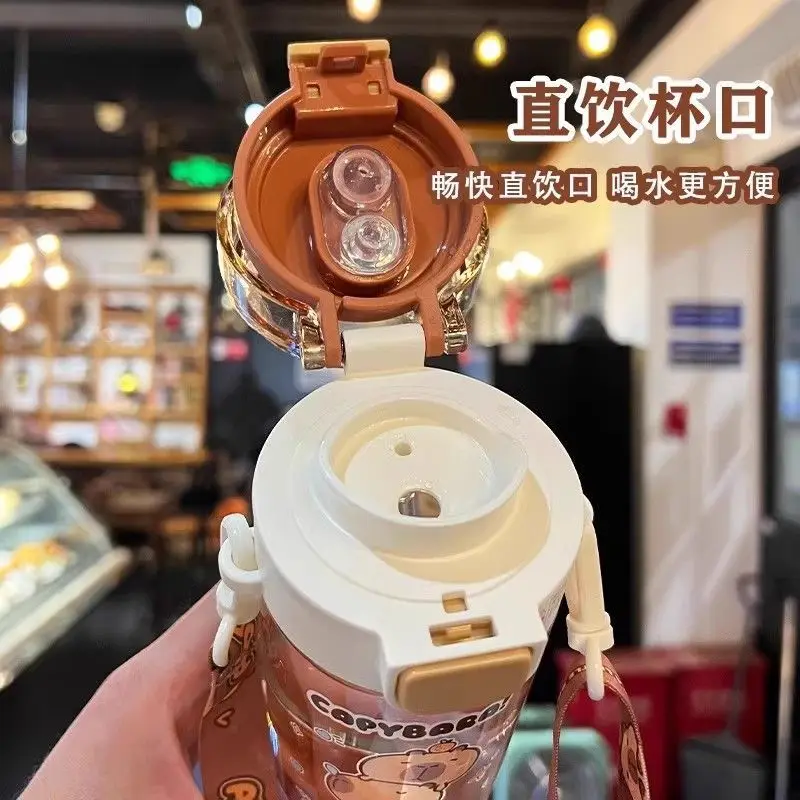 Capybara Transparent Straw Cup Capybara Cartoon Plastic Water Cup with Portable Handle for Wedding and Student Use kapibara bott - view 6