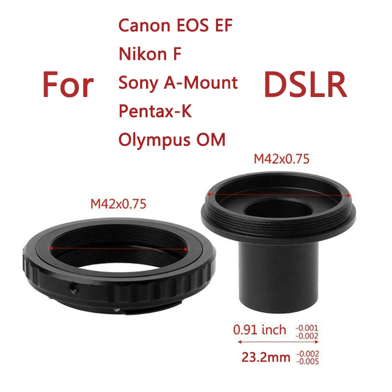 StarDikor 23.2mm T-Adapter Mount For Canon Nikon Sony Pentax Fuji M4/3 Olympus Camera Adapter Microscope Eyepiece Ports Metal