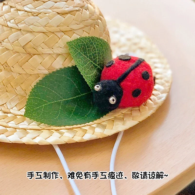 Pet Hat Comfortable Useful Ladybug Bees Decoration Hat 2 Sizes Dog Straw Hat Knitted Dogs Straw Hat for Outdoor Dogs Accessoires