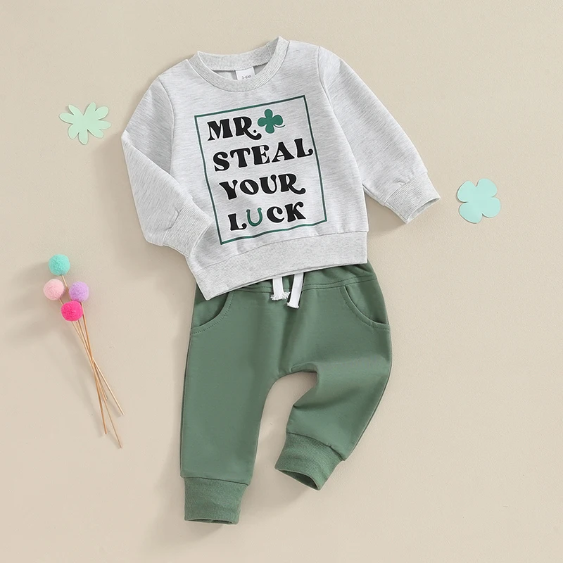 

Toddler Boy Irish 2 Piece Set with Shamrock Print Hoodie and Jogger Pants for St Patrick s Day Outfit