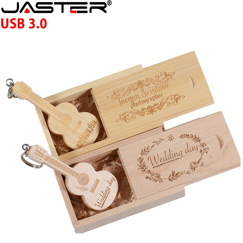 Maple Guitar USB 3.0 Flash Drives High Speed 128GB with Keychain 64GB 8GB Pen Drive Photography Wedding Gift (1 Piece Free Logo)